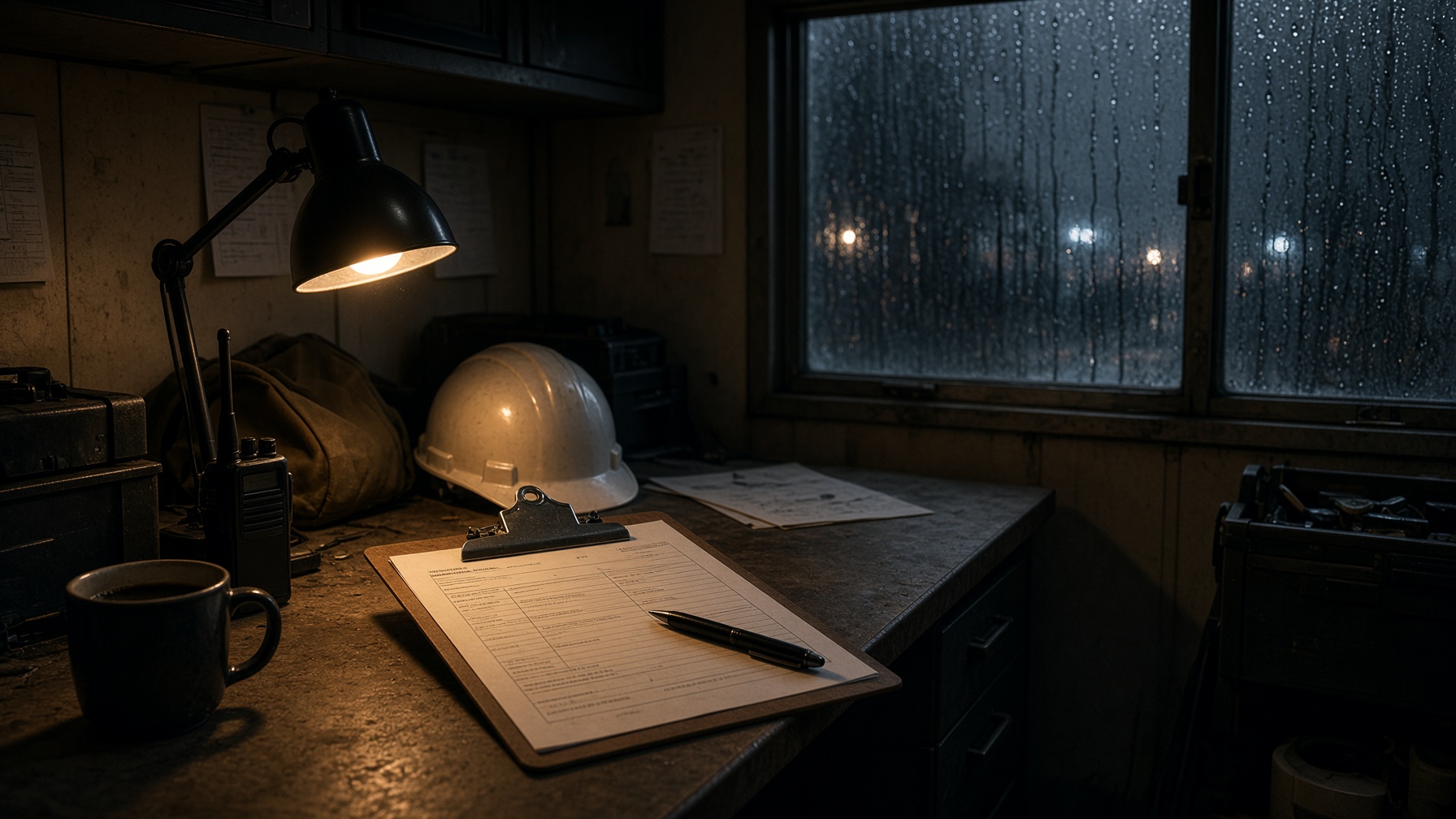 Night incident report on a clipboard