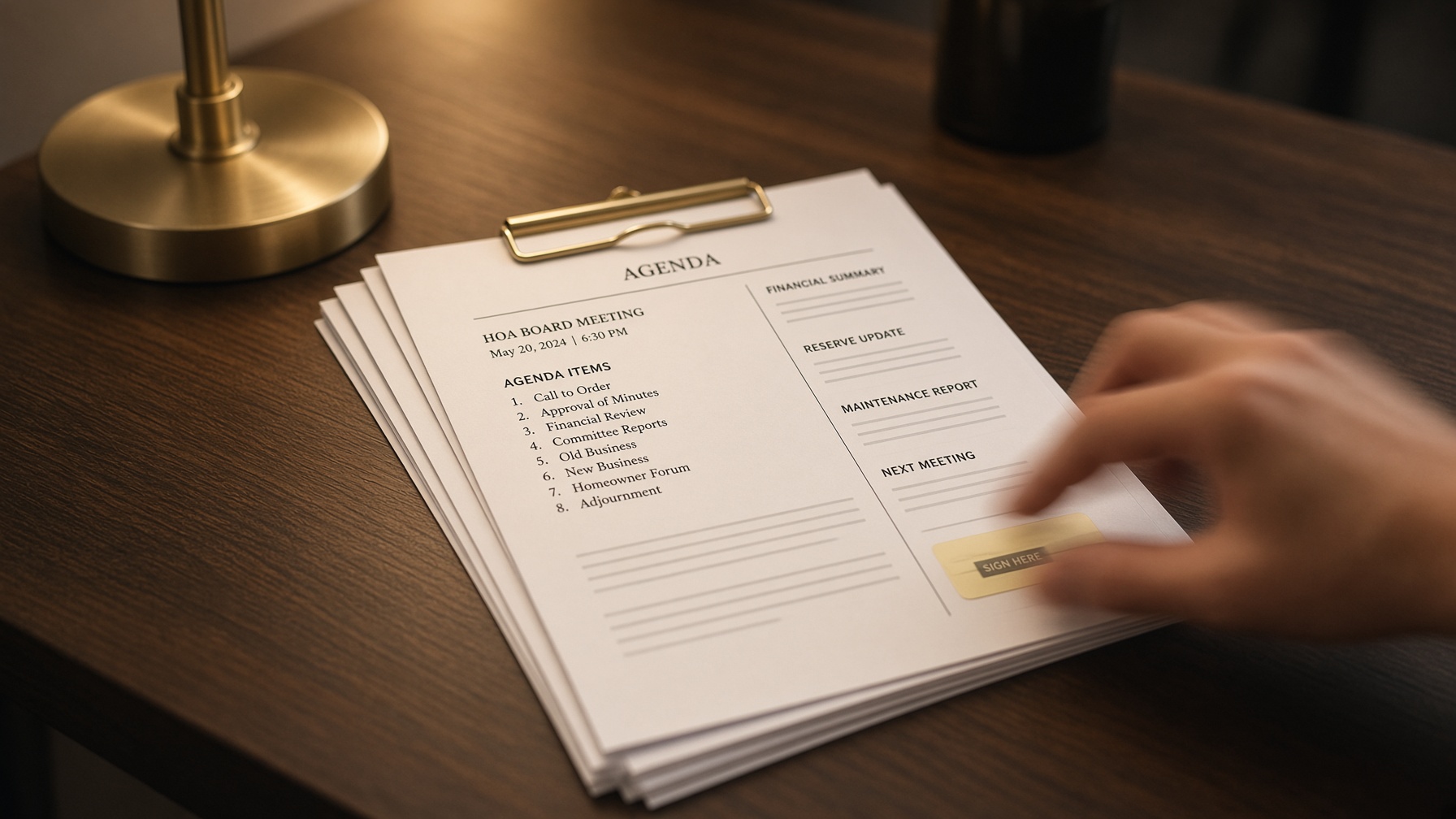 Agenda packet under a signature
